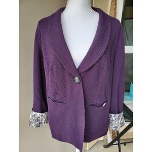 Coldwater Creek Classic Blazer Jacket Women 12 Purple Flip Cuff Career Boho Chic